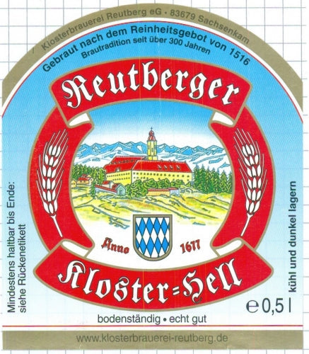 Klosterbrauerei Reutberg Kloster Hell Helles Lager 4.8% 500ml bottle