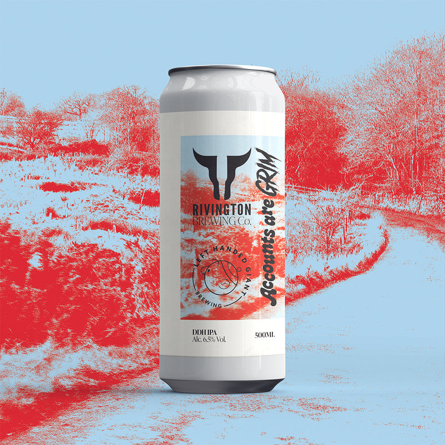 Accounts are Grim Rivington Brewing Co X Left Handed Giant DDH IPA 6.5% 500ml can
