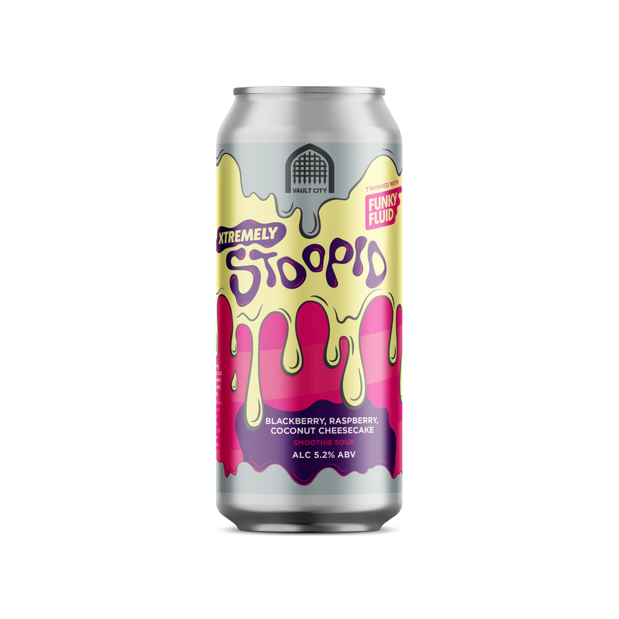 Xtremely Stoopid Vault City X Funky Fluid Blackberry Raspberry Coconut Cheesecake Sour 5.2% 440ml can