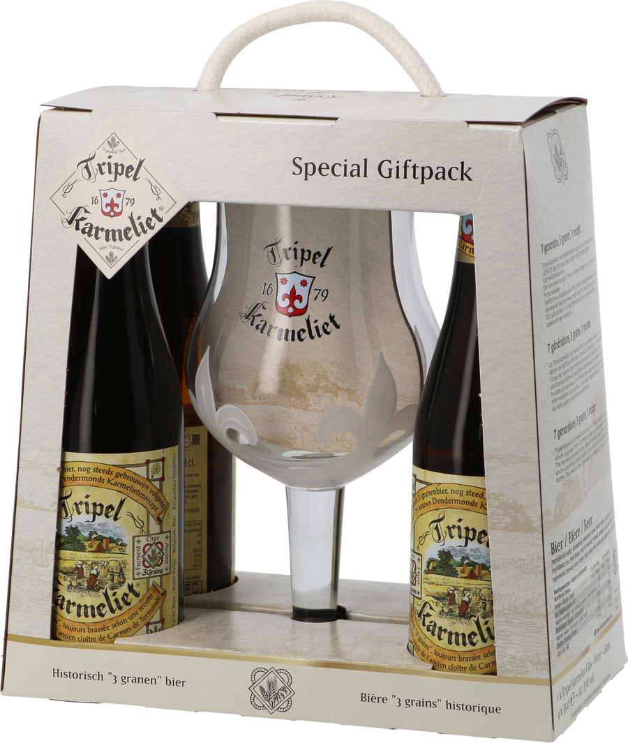 Tripel Karmeliet Gift set Brouwerij Bosteels Belgian Tripel 8.4% 4x 330ml bottles and glass set